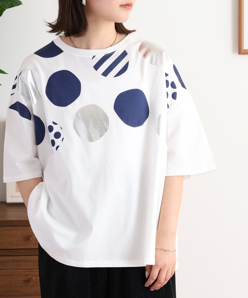 BARNDOOR(バーンドア)の「BARNDOOR 20天竺箔PtドルマンTシャツ(Tシャツ/カットソー・レディース・ホワイト系2/ホワイト系1/ホワイト系3/ホワイト系4・FREE)」の5枚目の写真