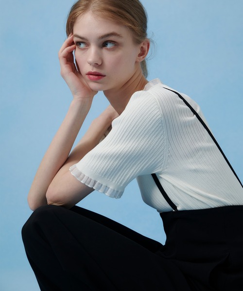 LOULOU WILLOUGHBY（ルルウィルビー）の「【LOULOU WILLOUGHBY】ハーフチューブラーリブニット（ニット/セーター・レディース・ホワイト/ブラック/ブルー・2）」の8枚目の写真