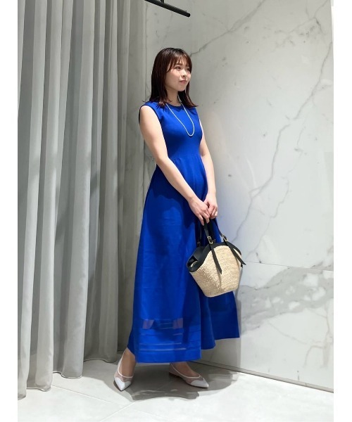 allureville 半袖ワンピース　青 allureville（アルアバイル）の「リネンライクオックスフロント
