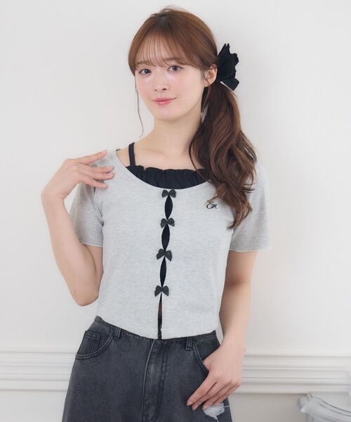 ems excite(エムズエキサイト)の「レイヤード風テレコCT(Tシャツ/カットソー・レディース・ピンク/ダークグレー/ブラック・FREE)」の12枚目の写真