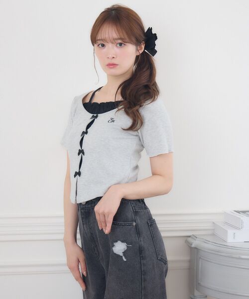 ems excite(エムズエキサイト)の「レイヤード風テレコCT(Tシャツ/カットソー・レディース・ピンク/ダークグレー/ブラック・FREE)」の14枚目の写真