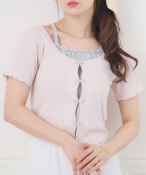 ems excite(エムズエキサイト)の「レイヤード風テレコCT(Tシャツ/カットソー・レディース・ピンク/ダークグレー/ブラック・FREE)」の3枚目の写真