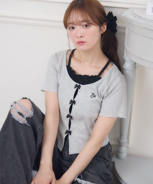 ems excite(エムズエキサイト)の「レイヤード風テレコCT(Tシャツ/カットソー・レディース・ピンク/ダークグレー/ブラック・FREE)」の5枚目の写真