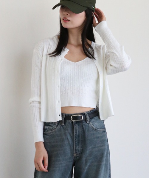 gossip！ロサンゼルス（ゴシップロサンゼルス）の「Vネックキャミとケーブルニットカーディガン（カーディガン/ボレロ・レディース・ネイビー/ホワイト・FREE）」の18枚目の写真