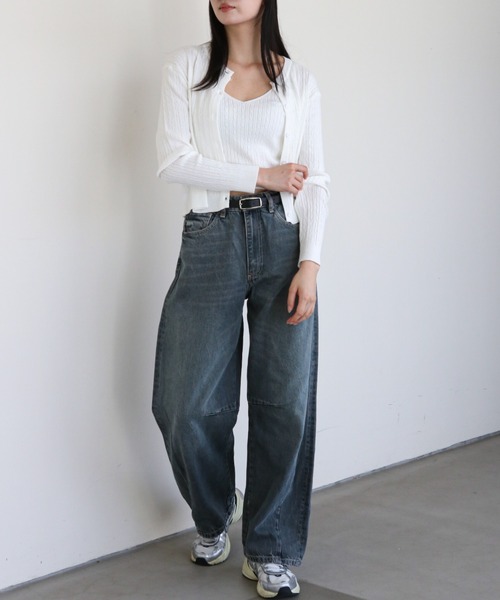 gossip！ロサンゼルス（ゴシップロサンゼルス）の「Vネックキャミとケーブルニットカーディガン（カーディガン/ボレロ・レディース・ネイビー/ホワイト・FREE）」の11枚目の写真