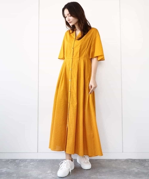 MK MICHEL KLEIN（エムケーミッシェルクラン）の「キーネックコットンワンピース/洗える（ワンピース・レディース・ブラック/モカ/イエロー系その他・38）」の4枚目の写真