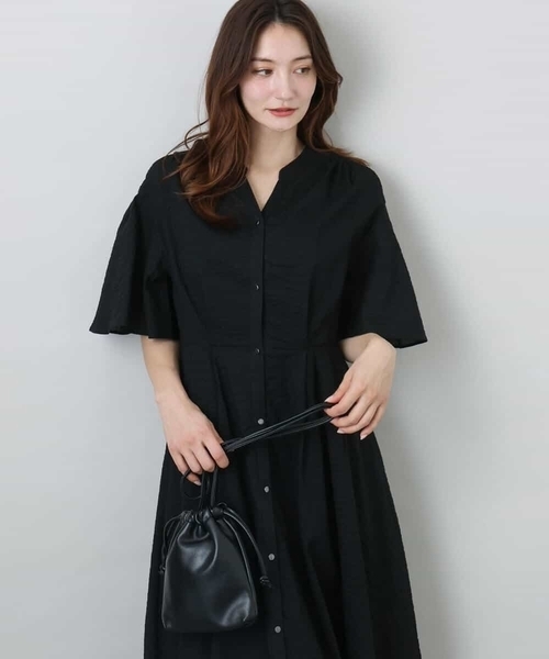 MK MICHEL KLEIN（エムケーミッシェルクラン）の「キーネックコットンワンピース/洗える（ワンピース・レディース・ブラック/モカ/イエロー系その他・38）」の22枚目の写真