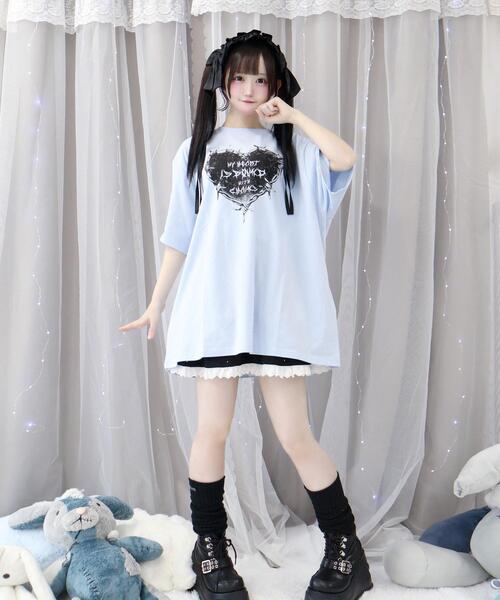 Whinny（ホワイニー）の「Whinny/束縛ダイナマイティー（Tシャツ/カットソー・レディース・ホワイト/サックスブルー/ブラック・FREE）」の14枚目の写真