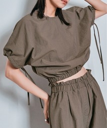 撥水 ナイロン ギャザー ショート トップス