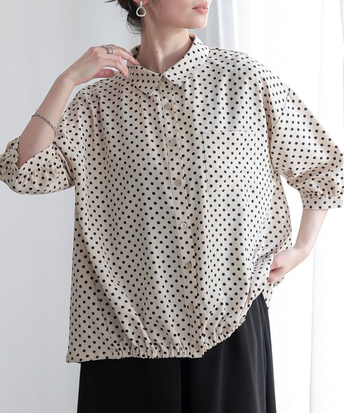 n'OrLABEL（ノアールレーベル）の「『裾ギャザードットブラウス』（シャツ/ブラウス・レディース・ライトベージュ/ブラック/ライトグリーン・1/2）」の2枚目の写真