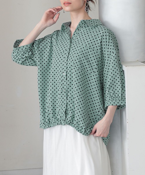 n'OrLABEL（ノアールレーベル）の「『裾ギャザードットブラウス』（シャツ/ブラウス・レディース・ライトベージュ/ブラック/ライトグリーン・1/2）」の7枚目の写真