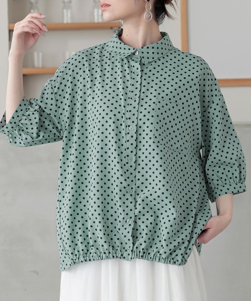 n'OrLABEL（ノアールレーベル）の「『裾ギャザードットブラウス』（シャツ/ブラウス・レディース・ライトベージュ/ブラック/ライトグリーン・1/2）」の4枚目の写真