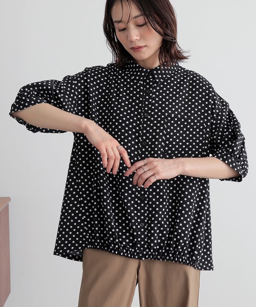 chambre de charme Noir ドットプリーツギャザーブラウス 裾ギャザードットブラウス』（シャツ/ブラウス）｜n'OrLABEL
