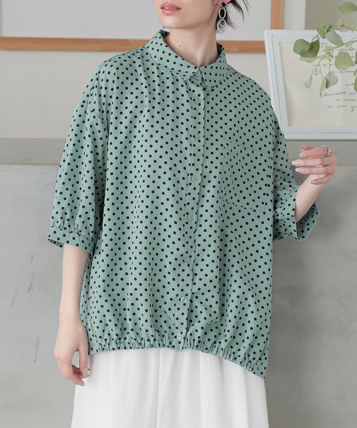 n'OrLABEL（ノアールレーベル）の「『裾ギャザードットブラウス』（シャツ/ブラウス・レディース・ライトベージュ/ブラック/ライトグリーン・1/2）」の5枚目の写真