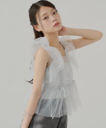 Chico（チコ）の「フリルデザインチュールブラウス（シャツ/ブラウス）」