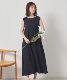 【清涼感／手洗い可】麻調メッシュワンピース