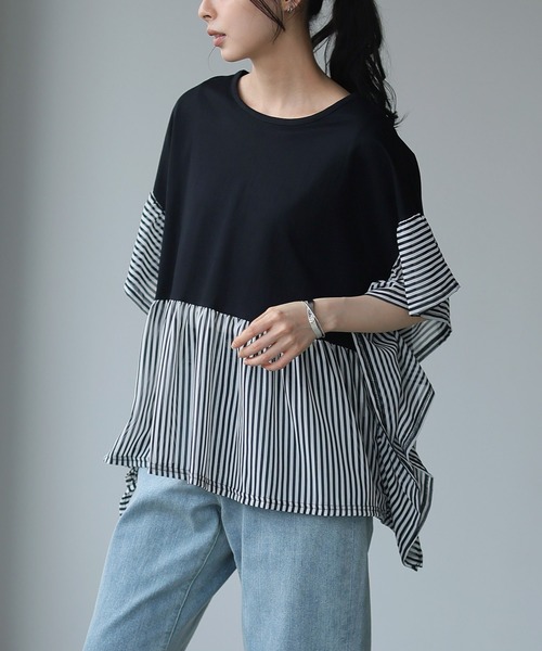 LASUD　ACTIVE　異素材切り替えトップス セール☆1290円→990円 タンクトップ レディース 異素材