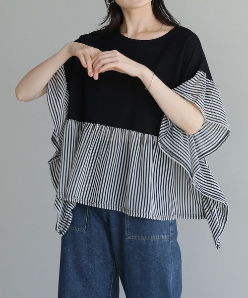 LASUD　ACTIVE　異素材切り替えトップス LASUD ACTIVE 異素材切り替えトップス トップス