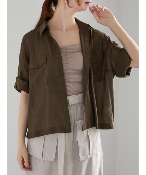 Te chichi（テチチ）の「ハーフスリーブWポケットシアーシャツ（シャツ/ブラウス・レディース・カーキ/ベージュ/ブラック・F）」の3枚目の写真