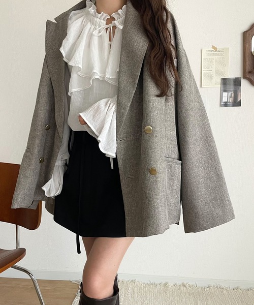 mily bilet(ミウィビレット)の「【mily bilet】ふんわりシルエットが魅せる、上品フェミニンスタイル。前後2WAYピコレース使いフリル襟コットンボイルブラウス(シャツ/ブラウス・レディース・オフホワイト/ブラック/ブラウン・X-LARGE/SMALL/MEDIUM/LARGE)」の20枚目の写真