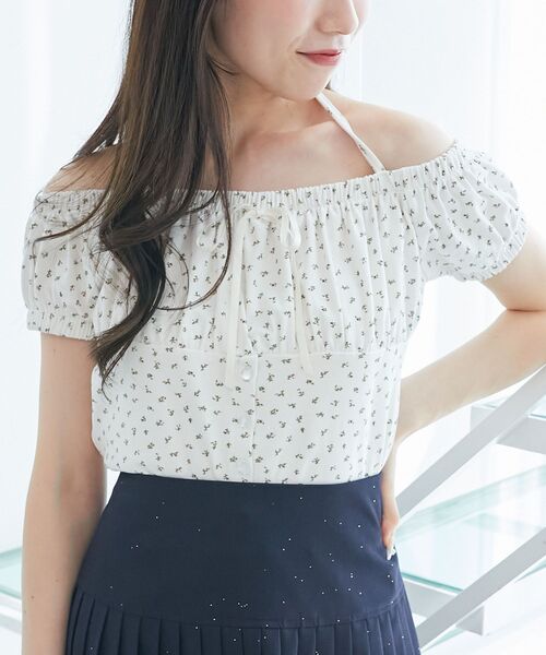 MAJESTIC LEGON（マジェスティックレゴン）の「リボン付きホルターネックカットソー（Tシャツ/カットソー・レディース・アイボリー/オフホワイト/ブラック系その他/ネイビー/ホワイト系その他・MEDIUM）」の6枚目の写真