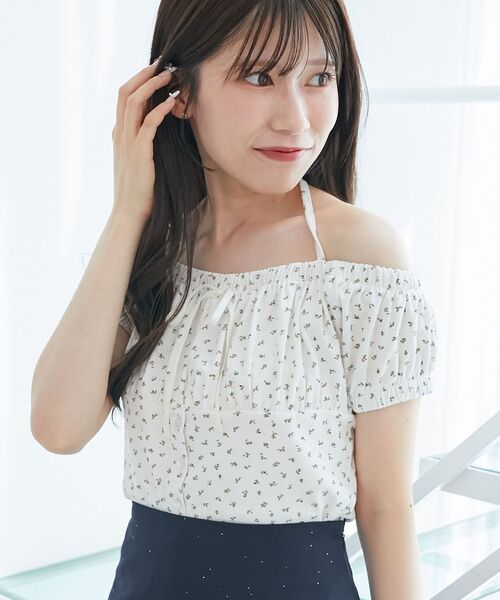 MAJESTIC LEGON（マジェスティックレゴン）の「リボン付きホルターネックカットソー（Tシャツ/カットソー・レディース・アイボリー/オフホワイト/ブラック系その他/ネイビー/ホワイト系その他・MEDIUM）」の7枚目の写真