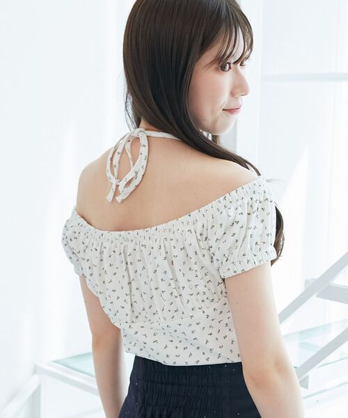 MAJESTIC LEGON（マジェスティックレゴン）の「リボン付きホルターネックカットソー（Tシャツ/カットソー・レディース・アイボリー/オフホワイト/ブラック系その他/ネイビー/ホワイト系その他・MEDIUM）」の8枚目の写真