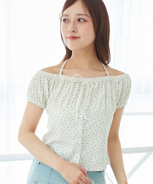 MAJESTIC LEGON（マジェスティックレゴン）の「リボン付きホルターネックカットソー（Tシャツ/カットソー・レディース・アイボリー/オフホワイト/ブラック系その他/ネイビー/ホワイト系その他・MEDIUM）」の13枚目の写真