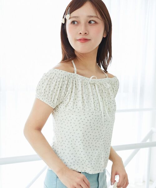 MAJESTIC LEGON（マジェスティックレゴン）の「リボン付きホルターネックカットソー（Tシャツ/カットソー・レディース・アイボリー/オフホワイト/ブラック系その他/ネイビー/ホワイト系その他・MEDIUM）」の14枚目の写真