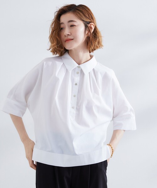 grove(グローブ)の「【サスティナブル原料】衿付きドルマンタックシャツ(シャツ/ブラウス・レディース・オフホワイト/カーキ/ブラック・02/03/01/05/04)」の4枚目の写真