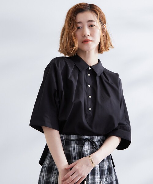 【WALDO】袖タックシャツ タックプリーツボイルドライブラウス 49AV JUNKO SHIMADA