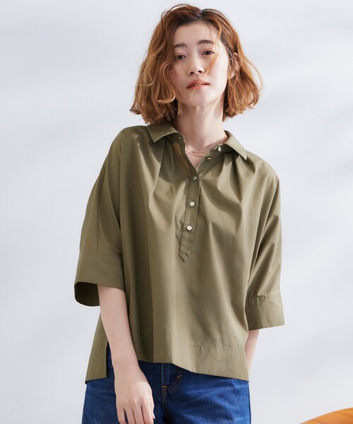 grove(グローブ)の「【サスティナブル原料】衿付きドルマンタックシャツ(シャツ/ブラウス・レディース・オフホワイト/カーキ/ブラック・02/03/01/05/04)」の13枚目の写真