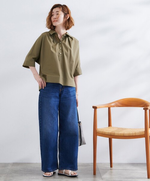 grove(グローブ)の「【サスティナブル原料】衿付きドルマンタックシャツ(シャツ/ブラウス・レディース・オフホワイト/カーキ/ブラック・02/03/01/05/04)」の14枚目の写真