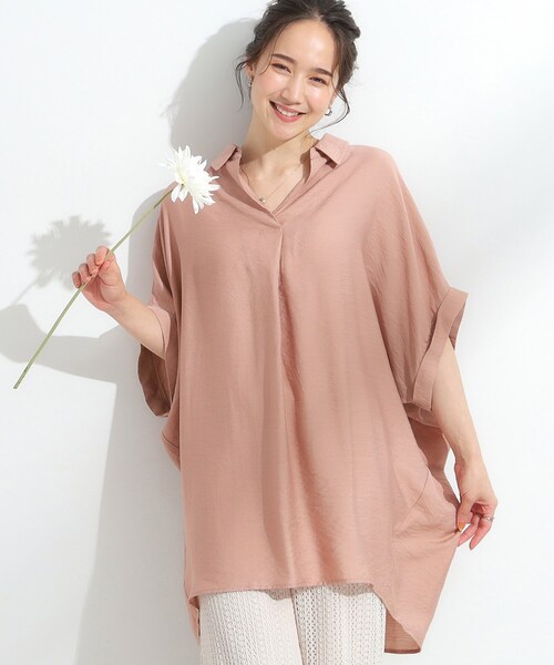 SHOO・LA・RUE（シューラルー）の「【ひんやり】すっきりきれいに体型カバー コクーンシルエットワンピース（チュニック・レディース・ブラック/ライトブルー/アイボリー/オレンジ系・04/01/03/02）」の4枚目の写真