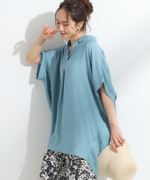 SHOO・LA・RUE（シューラルー）の「【ひんやり】すっきりきれいに体型カバー コクーンシルエットワンピース（チュニック・レディース・ブラック/ライトブルー/アイボリー/オレンジ系・04/01/03/02）」の3枚目の写真