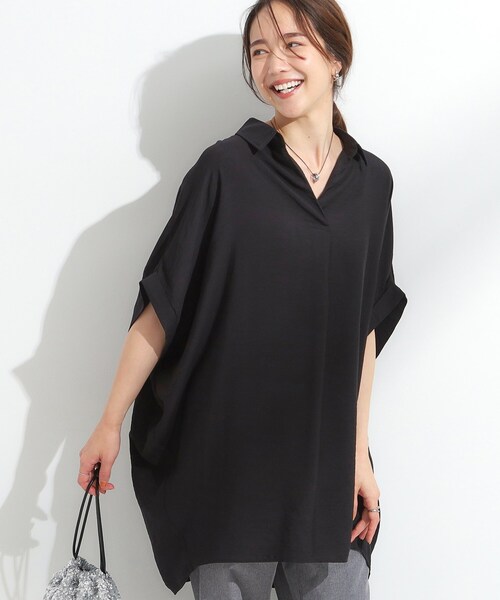 SHOO・LA・RUE（シューラルー）の「【ひんやり】すっきりきれいに体型カバー コクーンシルエットワンピース（チュニック・レディース・ブラック/ライトブルー/アイボリー/オレンジ系・04/01/03/02）」の2枚目の写真