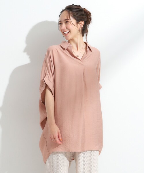 SHOO・LA・RUE（シューラルー）の「【ひんやり】すっきりきれいに体型カバー コクーンシルエットワンピース（チュニック・レディース・ブラック/ライトブルー/アイボリー/オレンジ系・04/01/03/02）」の5枚目の写真