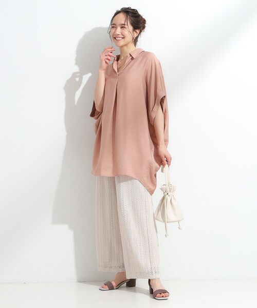 SHOO・LA・RUE（シューラルー）の「【ひんやり】すっきりきれいに体型カバー コクーンシルエットワンピース（チュニック・レディース・ブラック/ライトブルー/アイボリー/オレンジ系・04/01/03/02）」の7枚目の写真