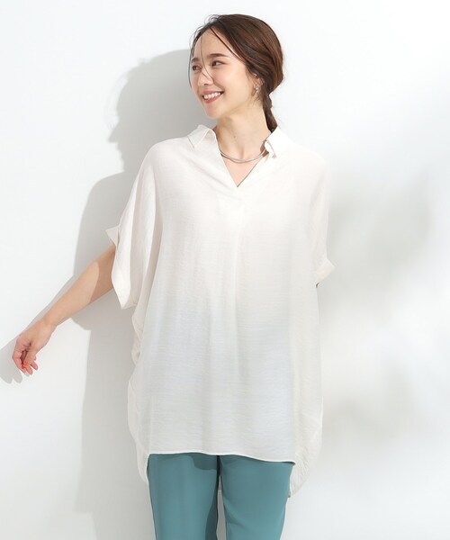 SHOO・LA・RUE（シューラルー）の「【ひんやり】すっきりきれいに体型カバー コクーンシルエットワンピース（チュニック・レディース・ブラック/ライトブルー/アイボリー/オレンジ系・04/01/03/02）」の9枚目の写真