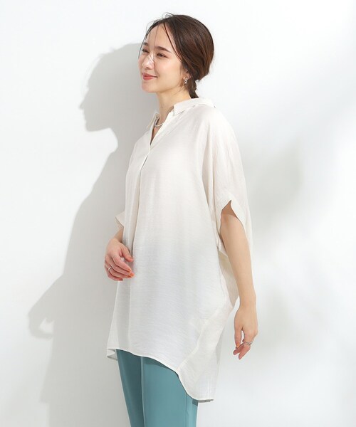 SHOO・LA・RUE（シューラルー）の「【ひんやり】すっきりきれいに体型カバー コクーンシルエットワンピース（チュニック・レディース・ブラック/ライトブルー/アイボリー/オレンジ系・04/01/03/02）」の10枚目の写真