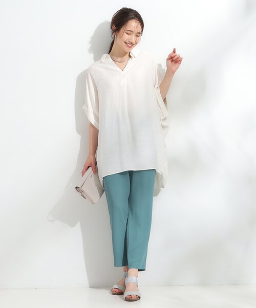 SHOO・LA・RUE（シューラルー）の「【ひんやり】すっきりきれいに体型カバー コクーンシルエットワンピース（チュニック・レディース・ブラック/ライトブルー/アイボリー/オレンジ系・04/01/03/02）」の11枚目の写真