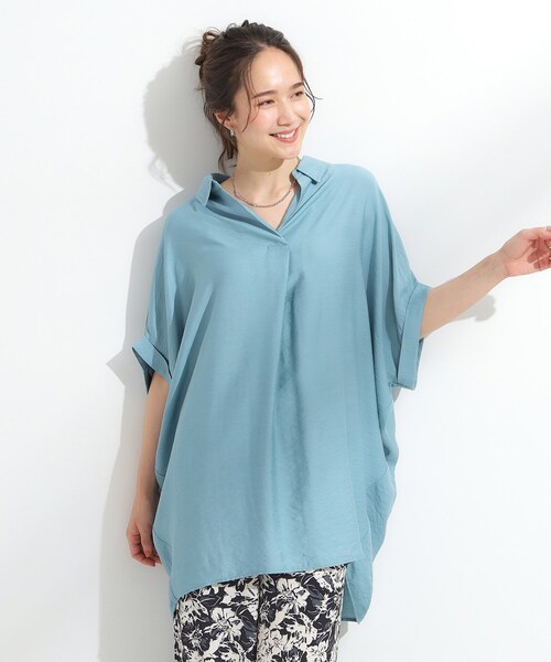 SHOO・LA・RUE（シューラルー）の「【ひんやり】すっきりきれいに体型カバー コクーンシルエットワンピース（チュニック・レディース・ブラック/ライトブルー/アイボリー/オレンジ系・04/01/03/02）」の13枚目の写真