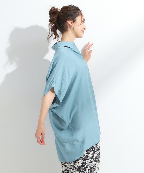 SHOO・LA・RUE（シューラルー）の「【ひんやり】すっきりきれいに体型カバー コクーンシルエットワンピース（チュニック・レディース・ブラック/ライトブルー/アイボリー/オレンジ系・04/01/03/02）」の14枚目の写真