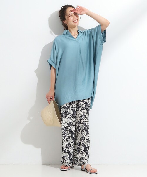 SHOO・LA・RUE（シューラルー）の「【ひんやり】すっきりきれいに体型カバー コクーンシルエットワンピース（チュニック・レディース・ブラック/ライトブルー/アイボリー/オレンジ系・04/01/03/02）」の15枚目の写真