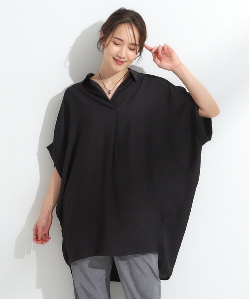 SHOO・LA・RUE（シューラルー）の「【ひんやり】すっきりきれいに体型カバー コクーンシルエットワンピース（チュニック・レディース・ブラック/ライトブルー/アイボリー/オレンジ系・04/01/03/02）」の17枚目の写真