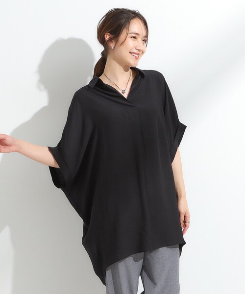 SHOO・LA・RUE（シューラルー）の「【ひんやり】すっきりきれいに体型カバー コクーンシルエットワンピース（チュニック・レディース・ブラック/ライトブルー/アイボリー/オレンジ系・04/01/03/02）」の18枚目の写真