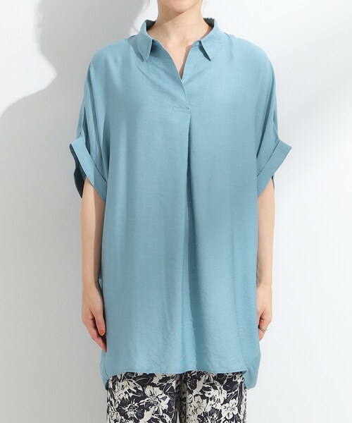 SHOO・LA・RUE（シューラルー）の「【ひんやり】すっきりきれいに体型カバー コクーンシルエットワンピース（チュニック・レディース・ブラック/ライトブルー/アイボリー/オレンジ系・04/01/03/02）」の21枚目の写真