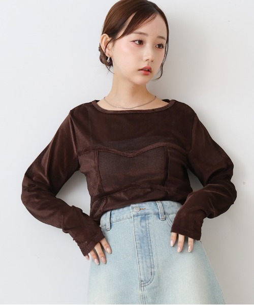 Bab(バブ)の「シアーベロアビスチェドッキングプルオーバー(Tシャツ/カットソー・レディース・ブラック/グレー/ブラウン/オフホワイト・M)」の4枚目の写真