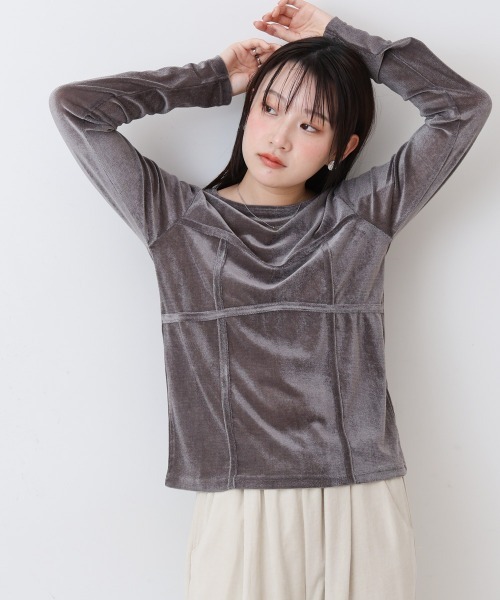 Bab(バブ)の「シアーベロアビスチェドッキングプルオーバー(Tシャツ/カットソー・レディース・ブラック/グレー/ブラウン/オフホワイト・M)」の1枚目の写真