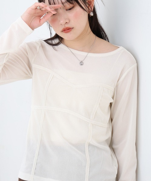 Bab(バブ)の「シアーベロアビスチェドッキングプルオーバー(Tシャツ/カットソー・レディース・ブラック/グレー/ブラウン/オフホワイト・M)」の2枚目の写真